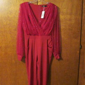CBR Jumpsuit Red Mesh Sparkles NWT - Size M